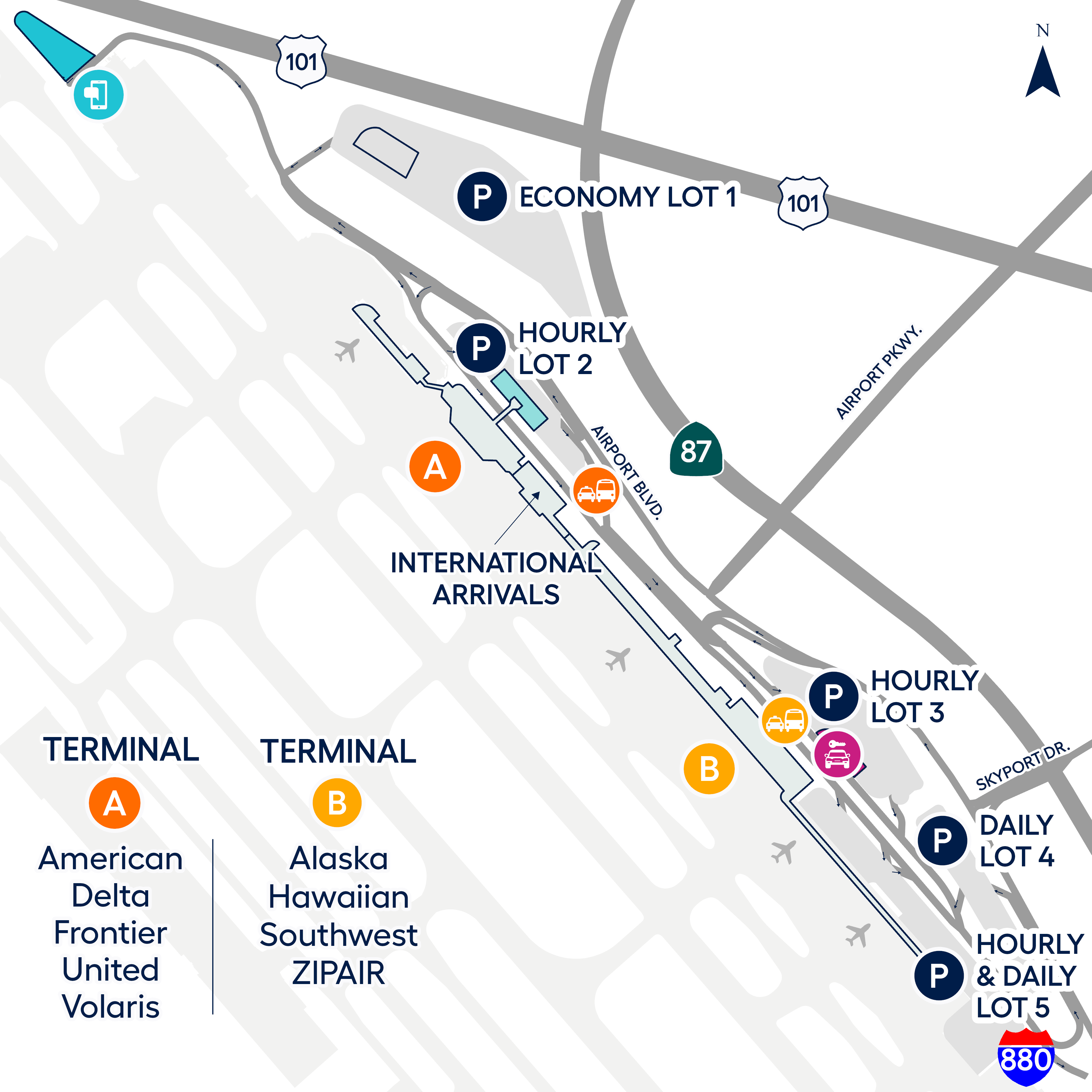 Overview map of parking at SJC