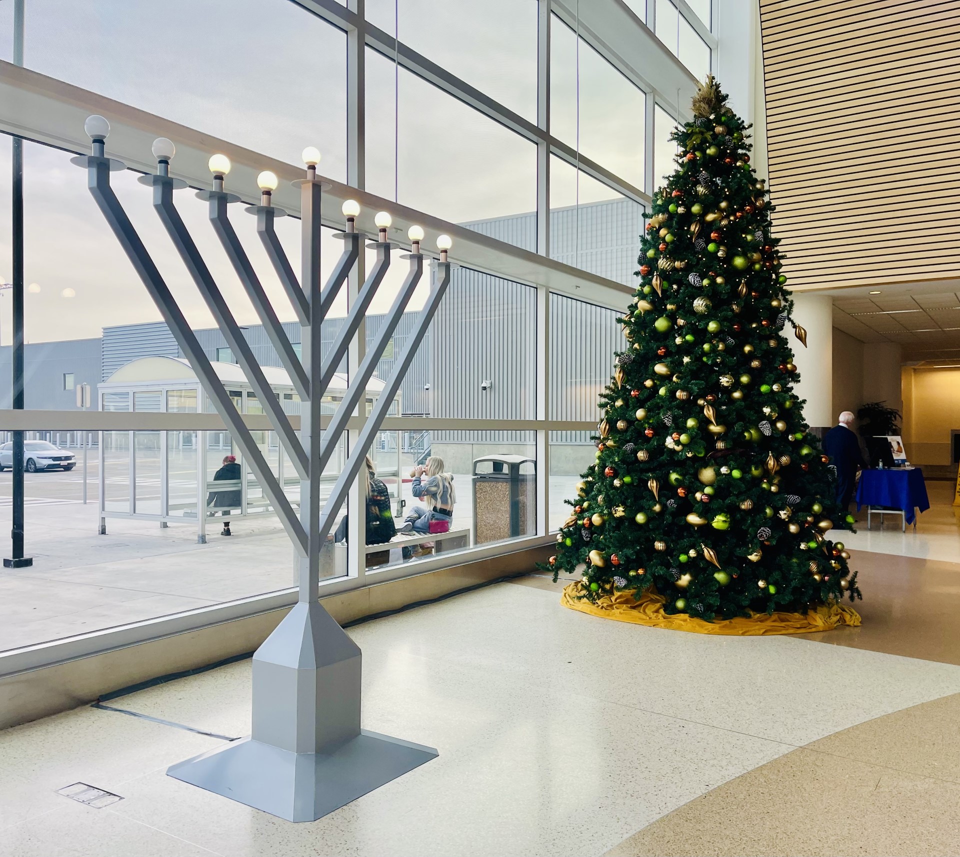 Menorah and Christmas Tree in Terminal B Baggage Claim