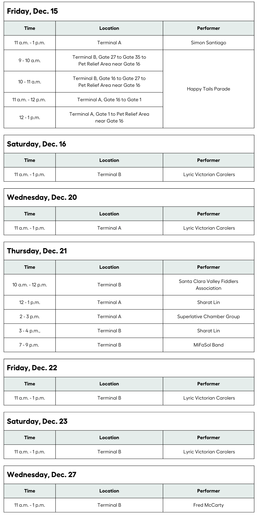Schedule of events